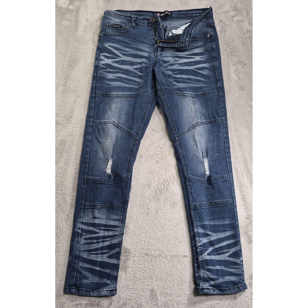 Phat Farm Y2K SkinnyFit Jeans Womens 12 Blue Denim Distressed Stretch Whiskers